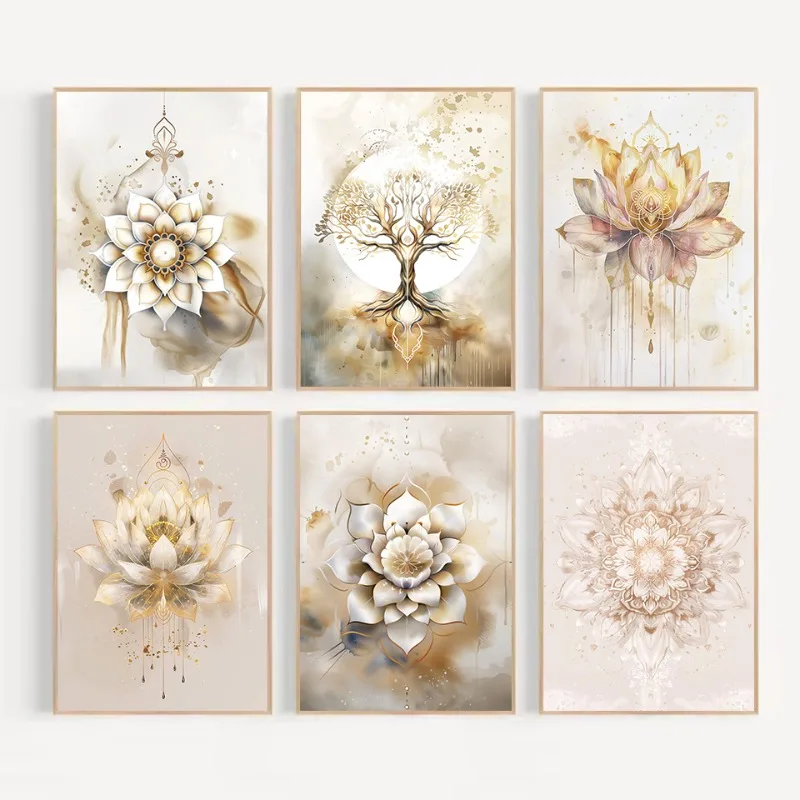 Aquarelle arbre de vie Lotus Mandala pleine conscience et méditation spirituelle Zen affiche mur Art photos toile peinture décor à la maison