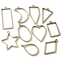 DIY 쥬얼리 만들기에 대 한 10pcs 청동 테두리 금형 기하학적 중공 금속 프레임 베젤 에폭시 수 지 펜 던 트 트레이