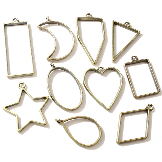 10 sztuk brązowa forma obramowana geometryczna pusta metalowa rama Bezel wisiorek z żywicy epoksydowej taca do samodzielnego tworzenia biżuterii