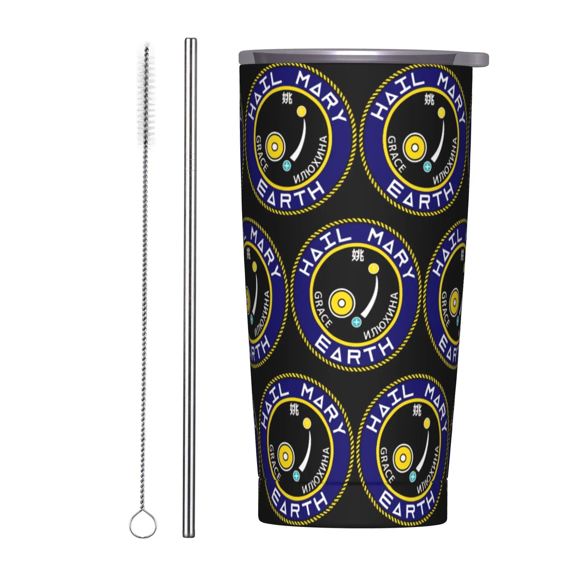 Project Hail Mary Mission Crest (LARGE) Insulated Tumbler with Straws Lid  Vacuum Thermal Mug Double Wall Cold Drinks Cup, 20oz
