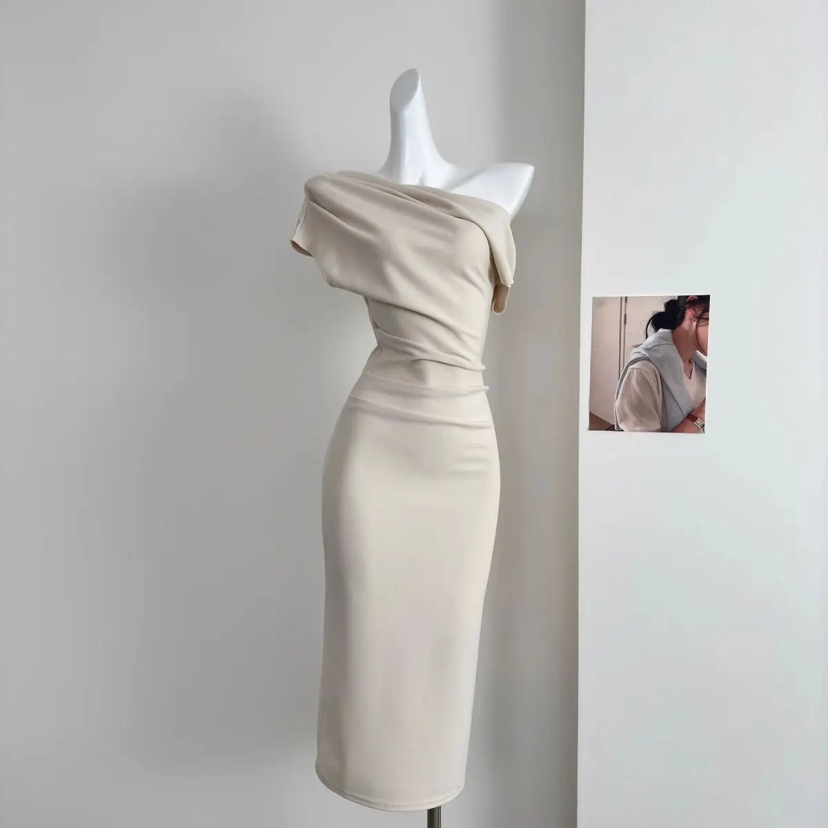 

French irregular swing collar diagonal shoulder dress children's summer simple new waist off-the-shoulder hip-wrapped dress