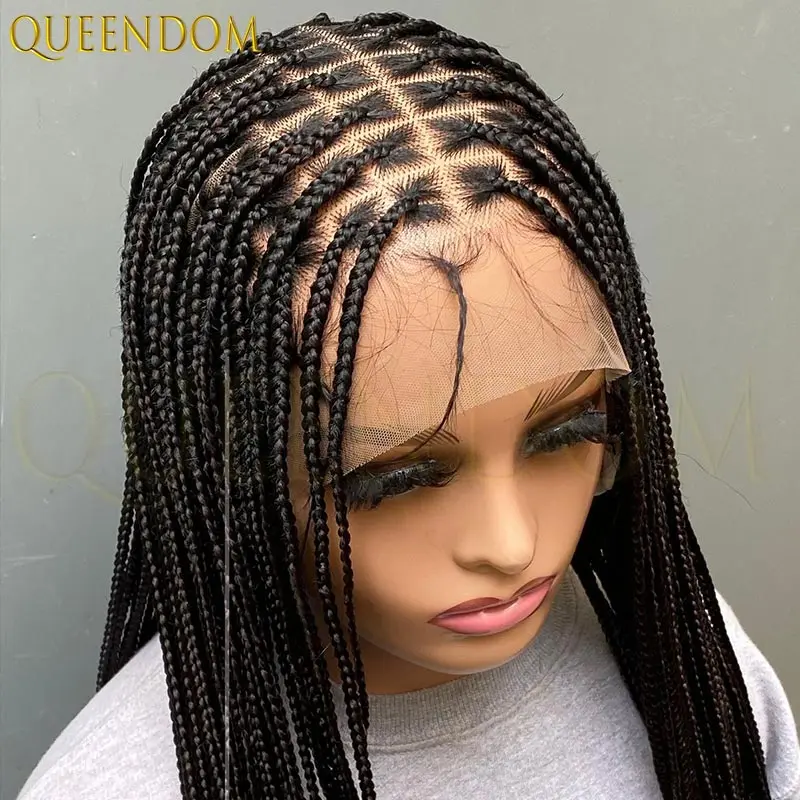 

36 "Corrow Box Плетеные парики Синтетический парик для женщин Косички без узлов Парики Полный парик фронта шнурка Коса Африканские волосы Плетеные парики