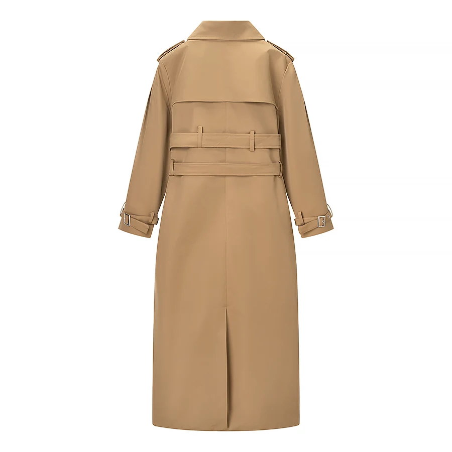 Cross-Border Double-Belted Double-Row Button Casual Coat Fashionable Large Collar Women's Outerwear Straight Cut Long Sleeve