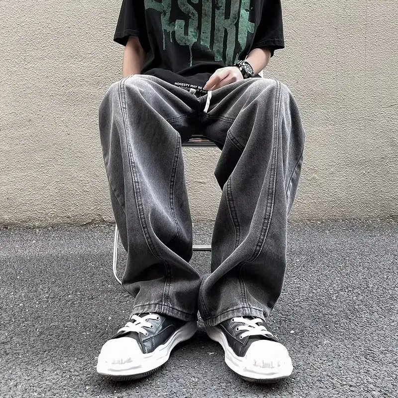 Korean Fashion Men's Baggy Jeans Men's Cargo Pants Straight-leg Fashion Brand Hip Hop Streetwear Solid Color Jogger Trousers