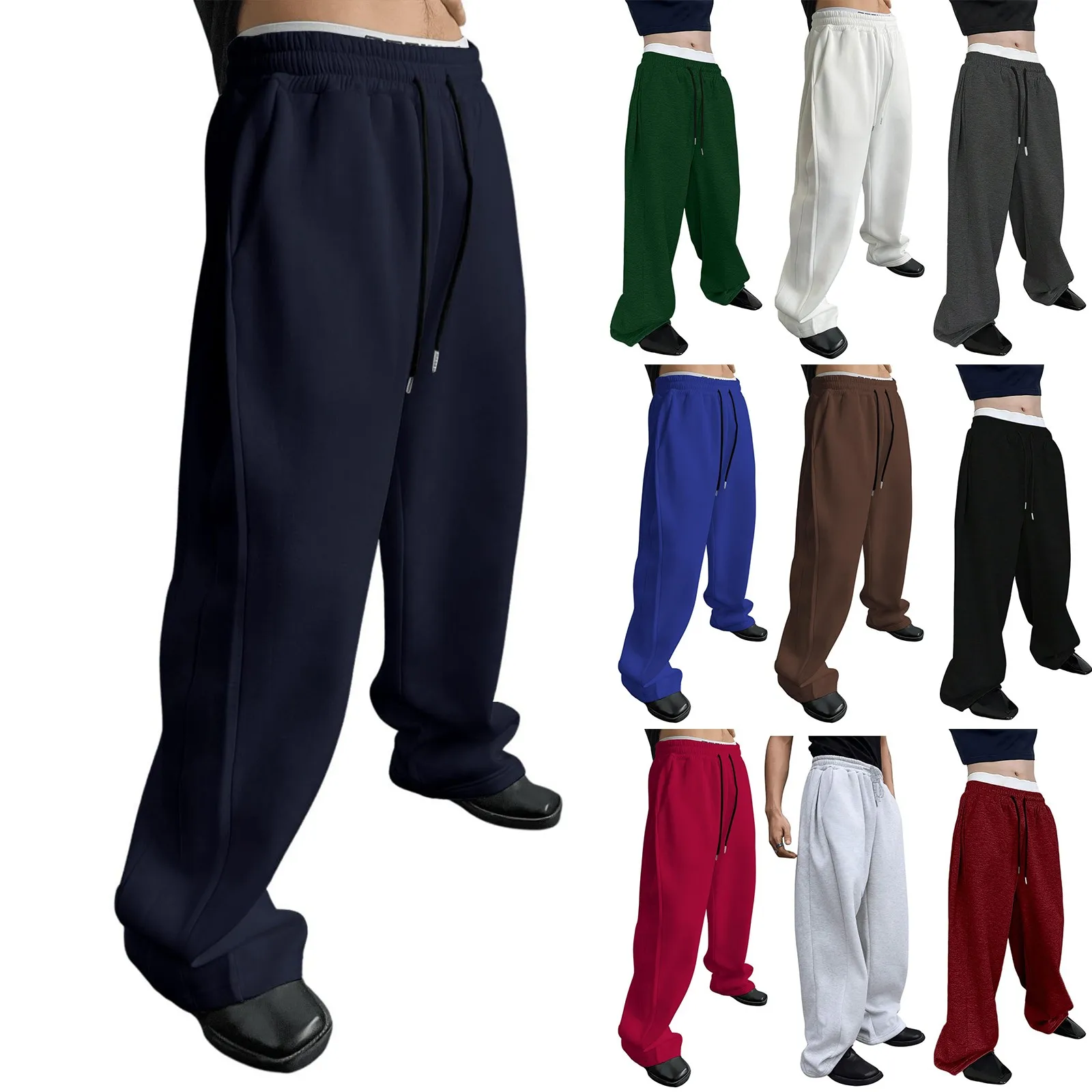 

Осень-зима, повседневные универсальные спортивные штаны с эластичной резинкой на талии и прямыми штанинами, модные широкие свободные спортивные брюки для мужчин