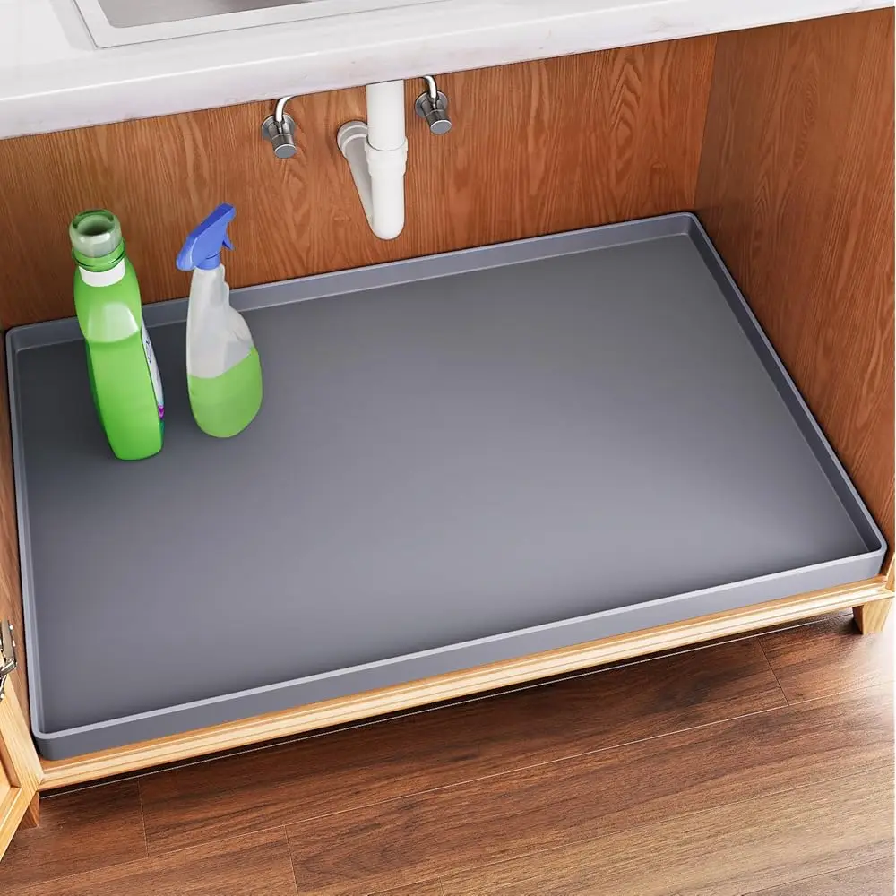 

Waterproof Under Sink Mat 34"" X 22"" Shelf Liner For Kitchen And Bathroom, Cabinet Protector, Organizers And Storage, Flexible