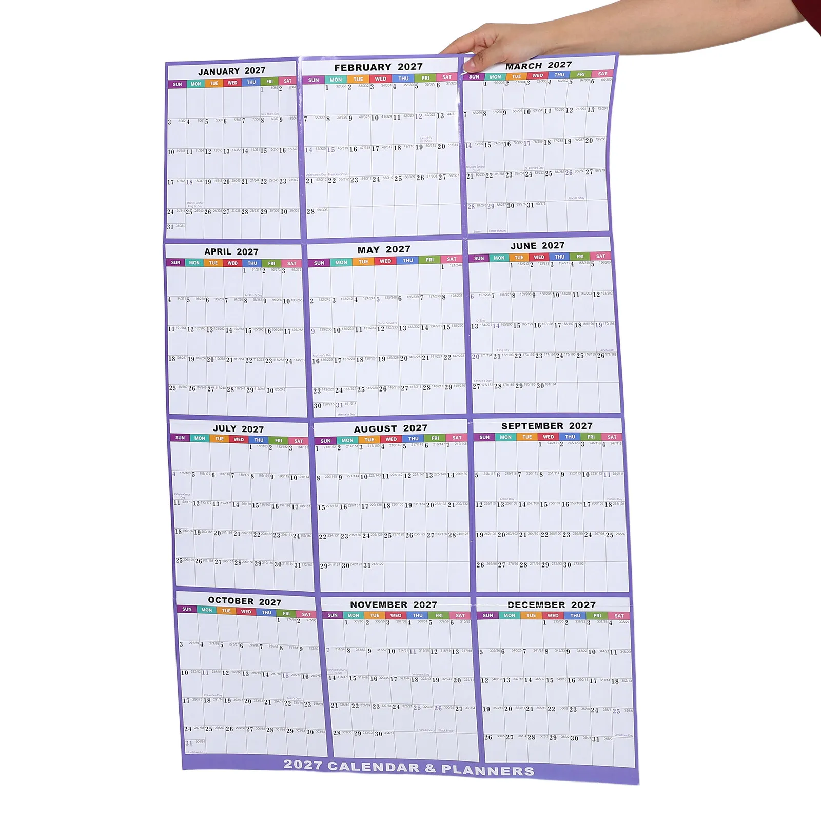 1Set 2027 Dry Erase Wall Calendar Laminated Reversible Double Sided Planner Large 35 X 23 Inches Year Organizer with Stickers