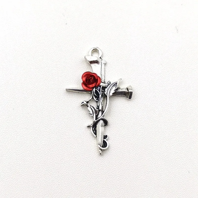 10pcs 38x23mm Geometry Zinc Alloy Charms Thorn Rose Cross Sword Pendants For Earring DIY crafts Jewelry Findings