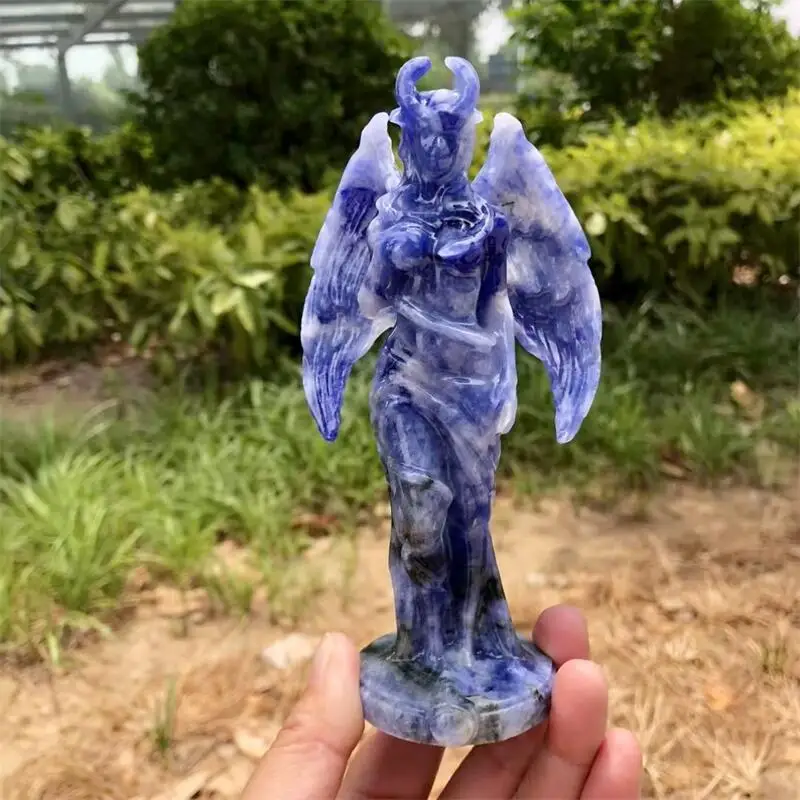 Natural Blue Aventurine Demon Witch Carving Crystal Reiki Healing Fengshui Stone Home Decorative Gift Healing Crystal