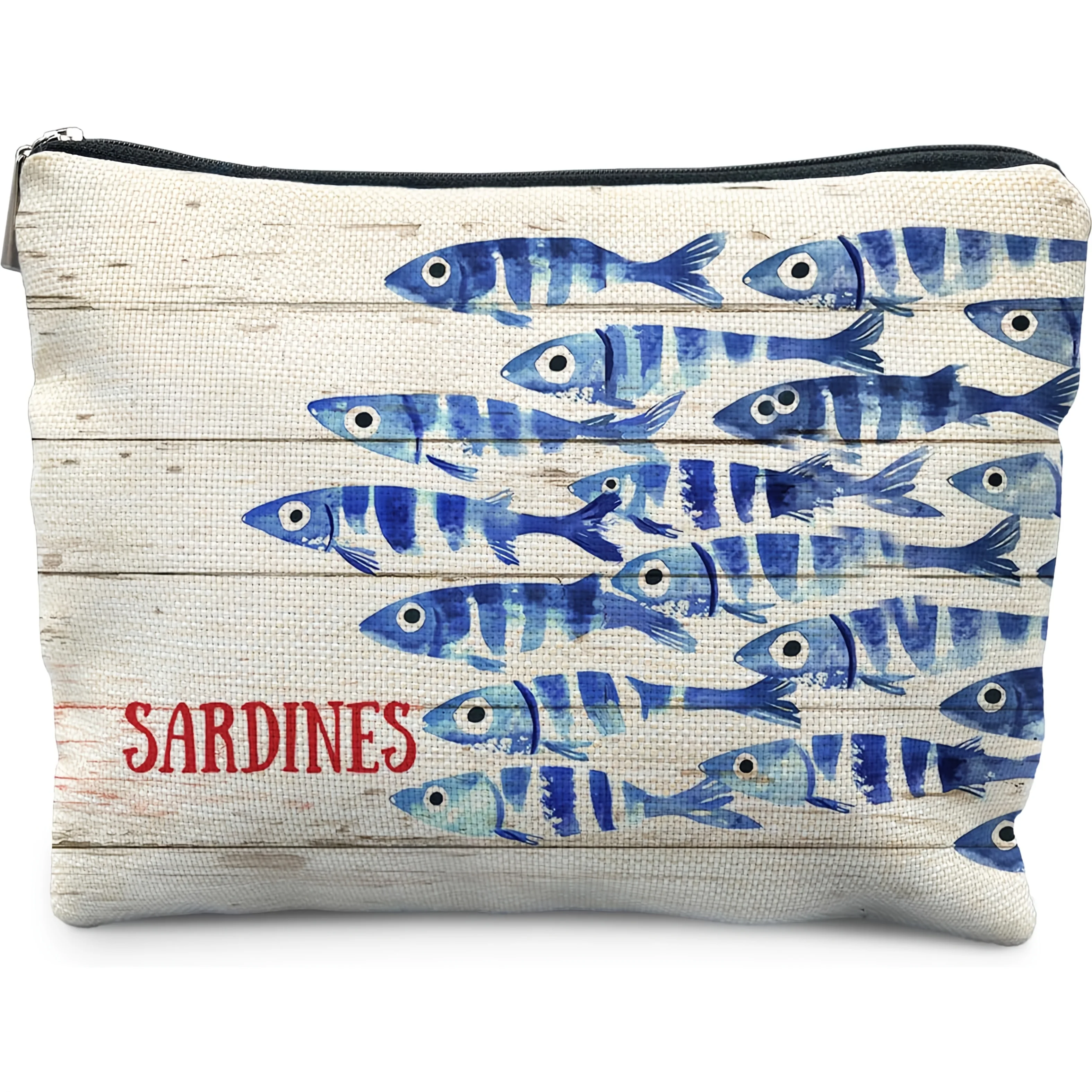 Bolsa de maquillaje de pez sardina vintage, regalo para amantes de la playa del océano, bolsa náutica retro con cremallera para mujeres y hombres, 1 ud.