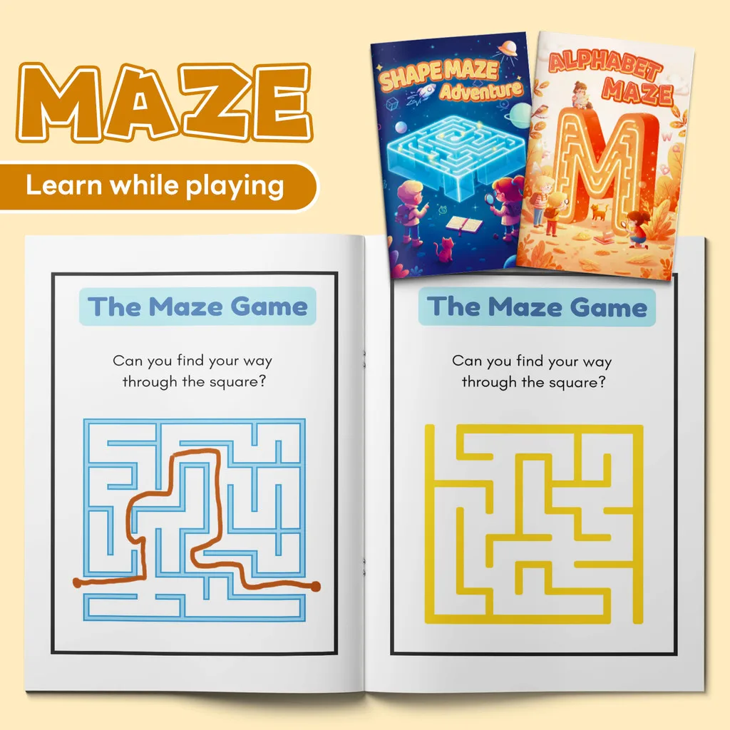 Early Education Maze – Series 12, 2-Book Set: Alphabet Maze Quest + Shape Maze Adventure| Preschool| Letter & Shape Recognition