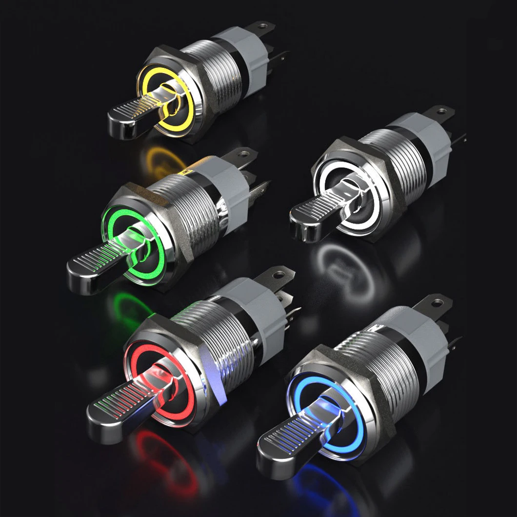 ABILKEEN 16MM ON-OFF/ON-OFF-ON 2/3 Postion Metal Toggle Switch 1NO1NC/2NO 15A Load Pull Rod self-Locking Rocker Switch LED Ring
