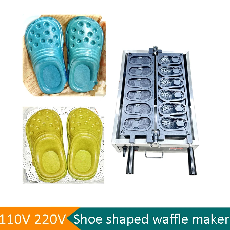 

Stainless Steel Slippers Shape Crispy Cheese Cookie Snacks Making Equipment New Arrival 6PCS Shoes Shaped Waffle Machine