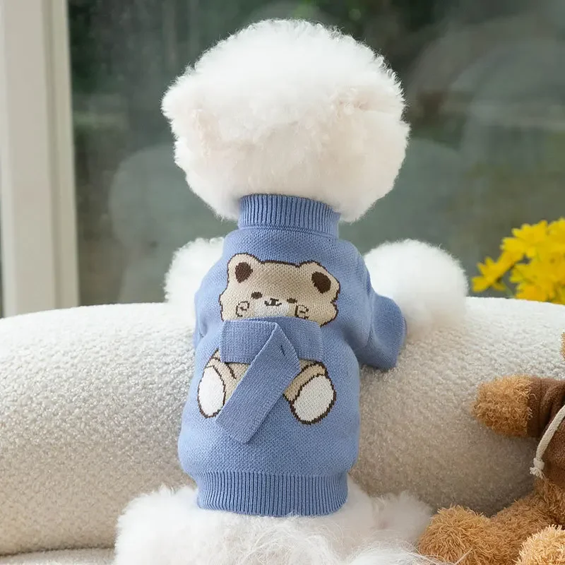 Autumn and Winter New Cute Scarf Knitting Sweater Small Dog Two Feet Warm Clothing Cat Anti-lose Sweater Puppy Clothes