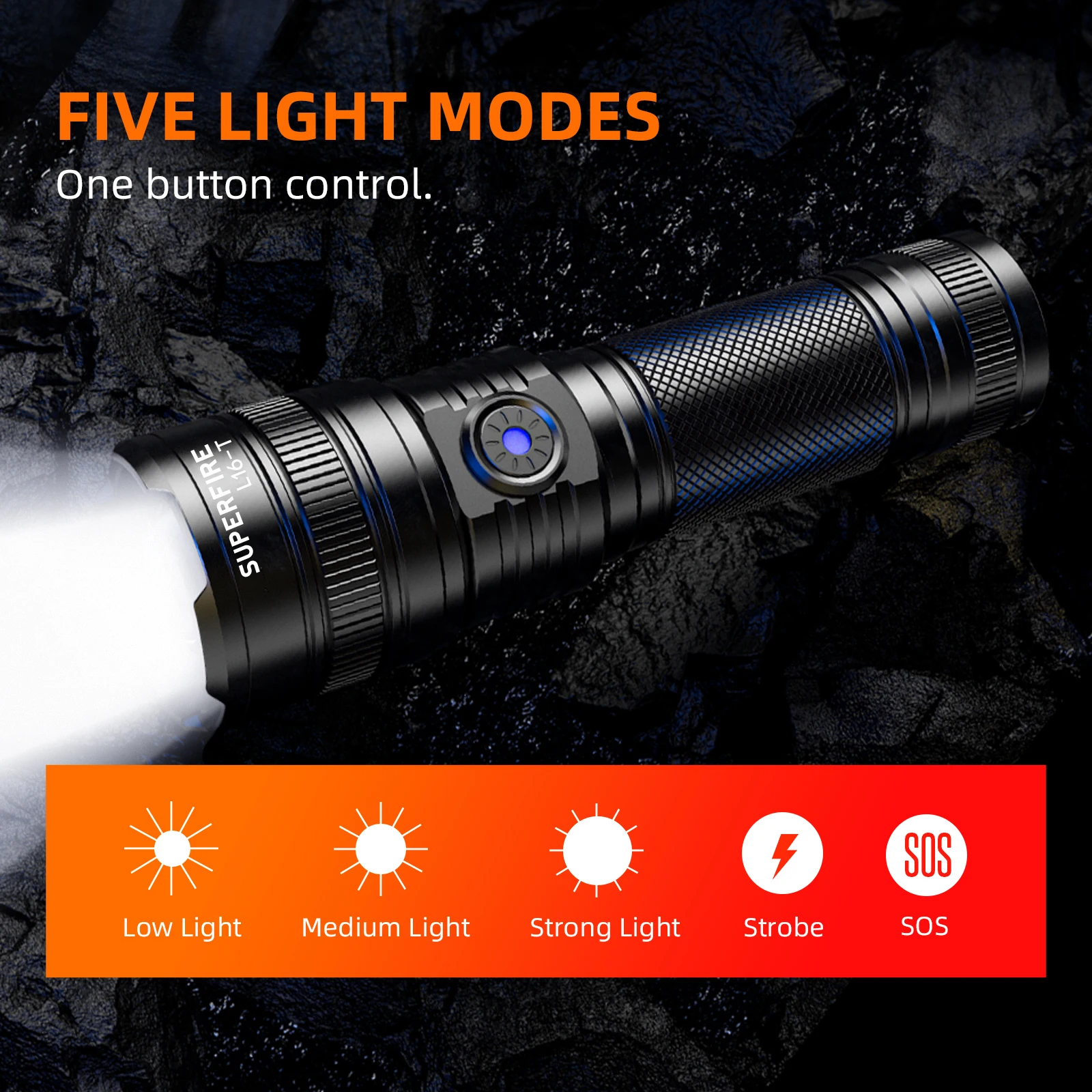 SUPERFIRE 1200Lm Powerful LED Flashlight Tail USB Rechargeable Telescopic Waterproof Torch Light for Camping Emergency Lighting