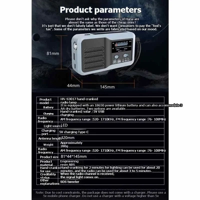 

Y42A-Portable Emergency Hand Crank Radio Light-Multi-Functionality Survival Tool For Outdoor Activities Gear