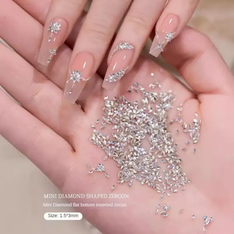 50PCS Sparkle Mini Rhombus Zircon White Chamfered Flatback Diamonds Nail Art Rhinestones Decorations Manicure Ornaments