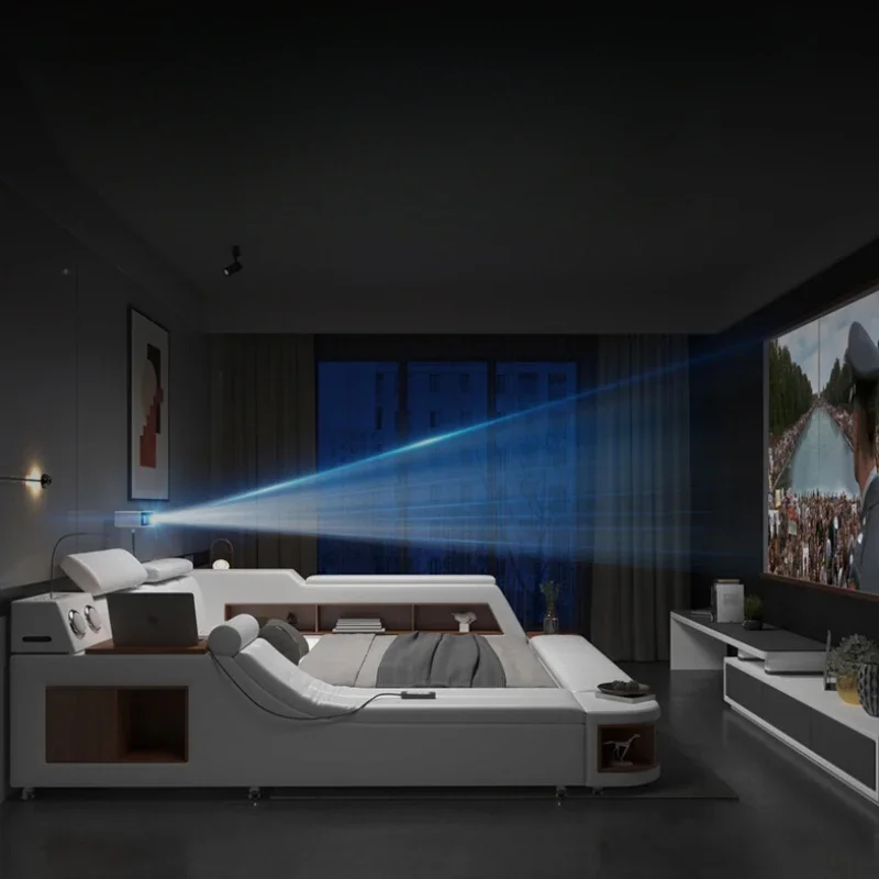 Telai letto Queen Size Moderni di fascia alta Massaggianti bianchi Telai letto matrimoniali Queen Mobili modulari multifunzionali Cama matrimoniale