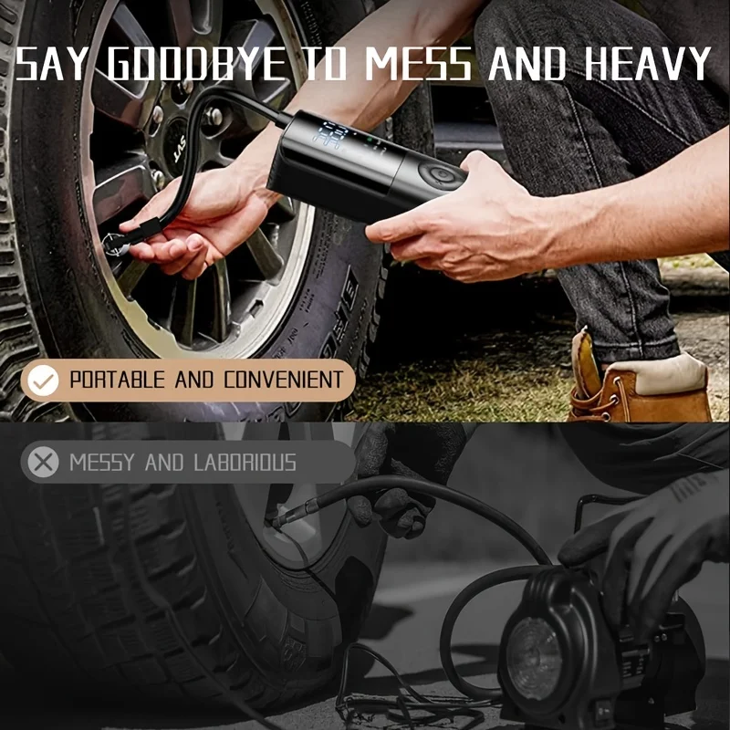 Portable Air Compressor Bicycle Tire Inflator Cordless 150psi One Click Smart Electronic Air Pump for Car Motorcycle and More