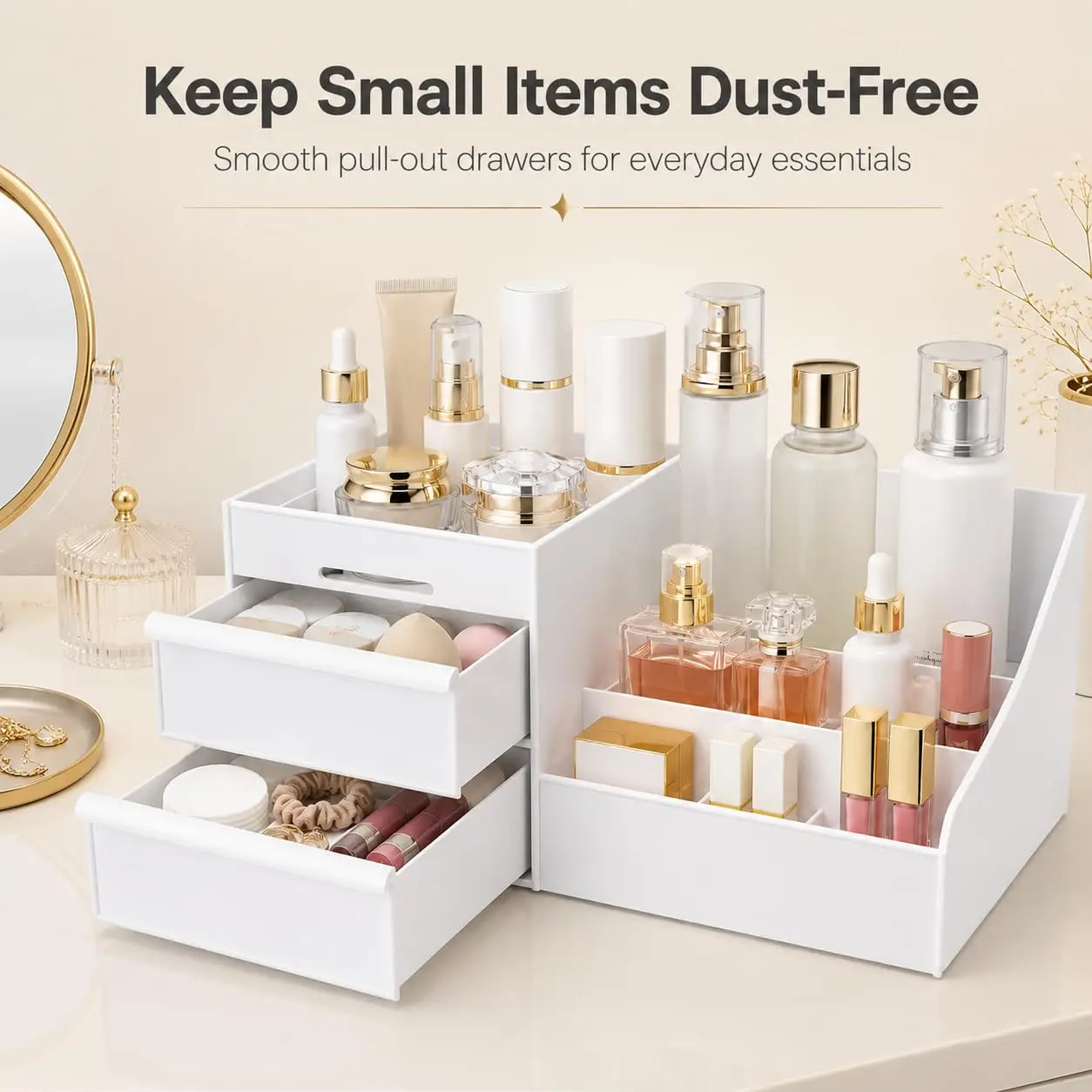 1pc White New Drawer Makeup Storage Box Dormitory Finishing Plastic Shelf Cosmetics Skin Care Dressing Table Desktop