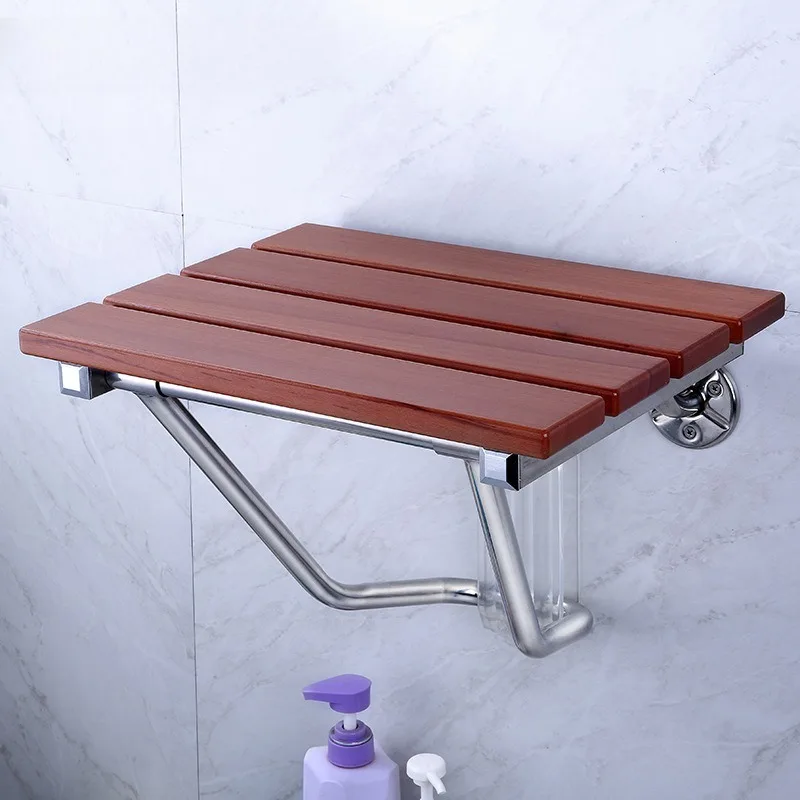 High-quality Solid Wood Shower Folding Seat Bath Shower Wall Chair Bathroom Stool Household Wall Mounted Shower Seat (38*33.8cm)