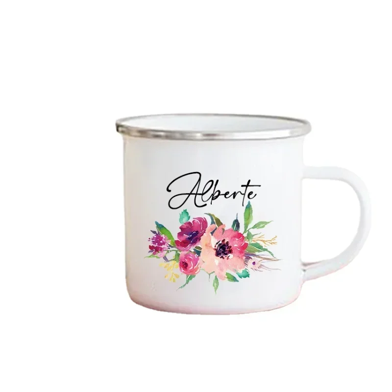 Fleur personnalisée nom personnalisé tasses en émail été en plein air café jus tasse pique-nique Camping poignée tasse enseignant mÚre ami cadeau