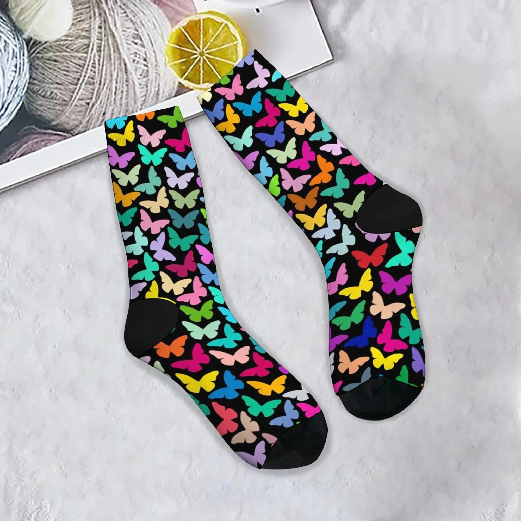Bunte Schmetterlings-Freizeitsocken, bequeme, atmungsaktive, rutschfeste Socken, Neuheit, Harajuku, Straße, Hip-Hop, Damensocken, lustiges Geschenk
