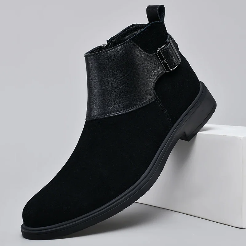 Classic Brand Men\'s Suede Boots Pointed Toe Formal Boots Winter Ankle Boots Men\'s Banquet Chelsea Boots Cotton Free Delivery