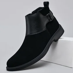 Classic Brand Men's Suede Boots Pointed Toe Formal Boots Winter Ankle Boots Men's Banquet Chelsea Boots Cotton Free Delivery