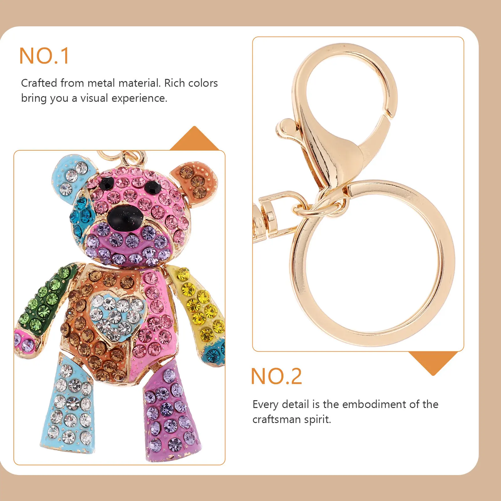 Metal Cute Keychain Pendant For Keychain For Backpack Christmas Stocking Stuffers Cartoon Bear Keyring Small