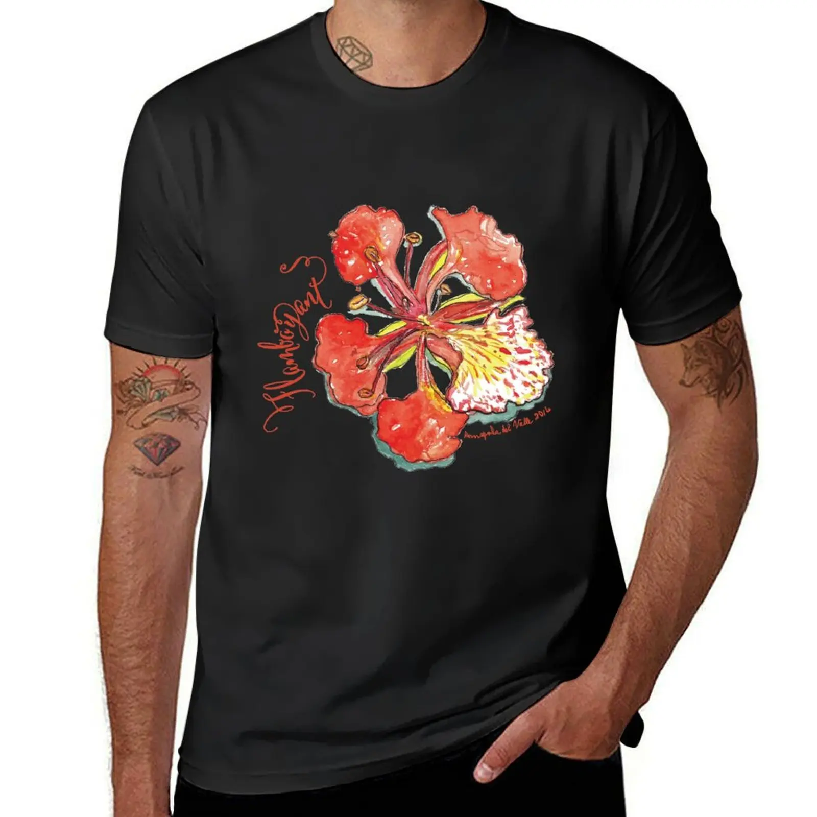 Flamboyant flower Puerto Rico T-Shirt blue archive summer tops oversized mens workout shirts