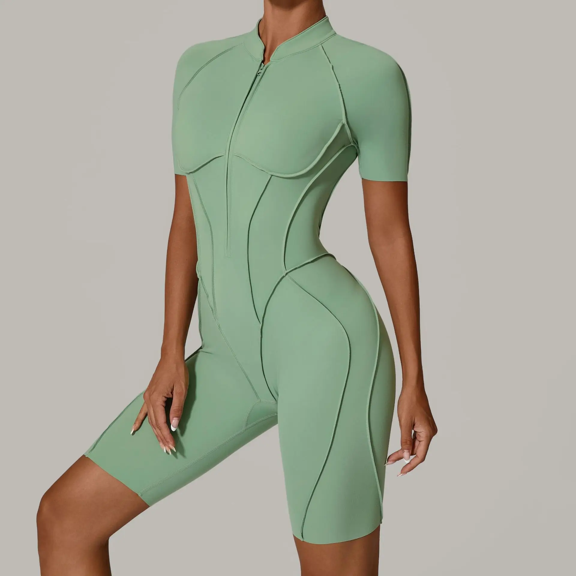 Nové bezešvé jógové overaly, sportovní fitness, boky, zvedací, s hlubokým výstřihem, úzké, zipové, jednodílné, cvičební oblečení, tělocvična, body pro ženy - náhled 3