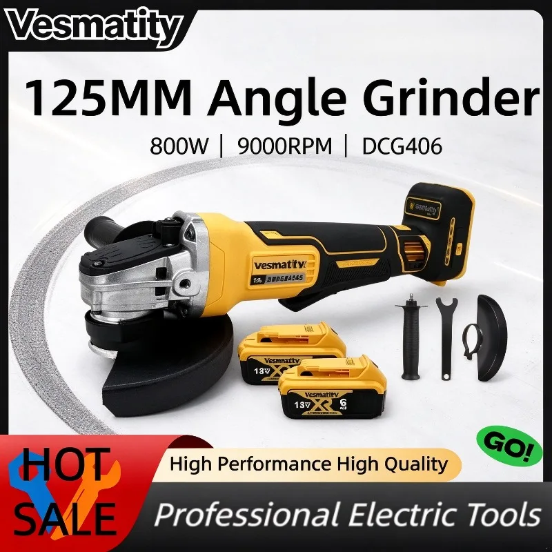 DCG406 125MM Angle Grinder Brushless Cordless 9000RPM Cutting & Polishing Electric Power Tool Compatible with 18V Battery