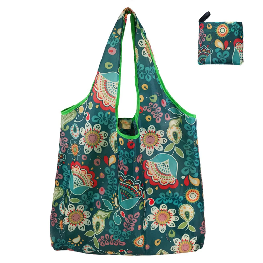 Folding Shopping Bag Large Capacity Reusable Tote Bag Floral Pattern Portable Bag Grocery Storage Organizer Handbags For Women