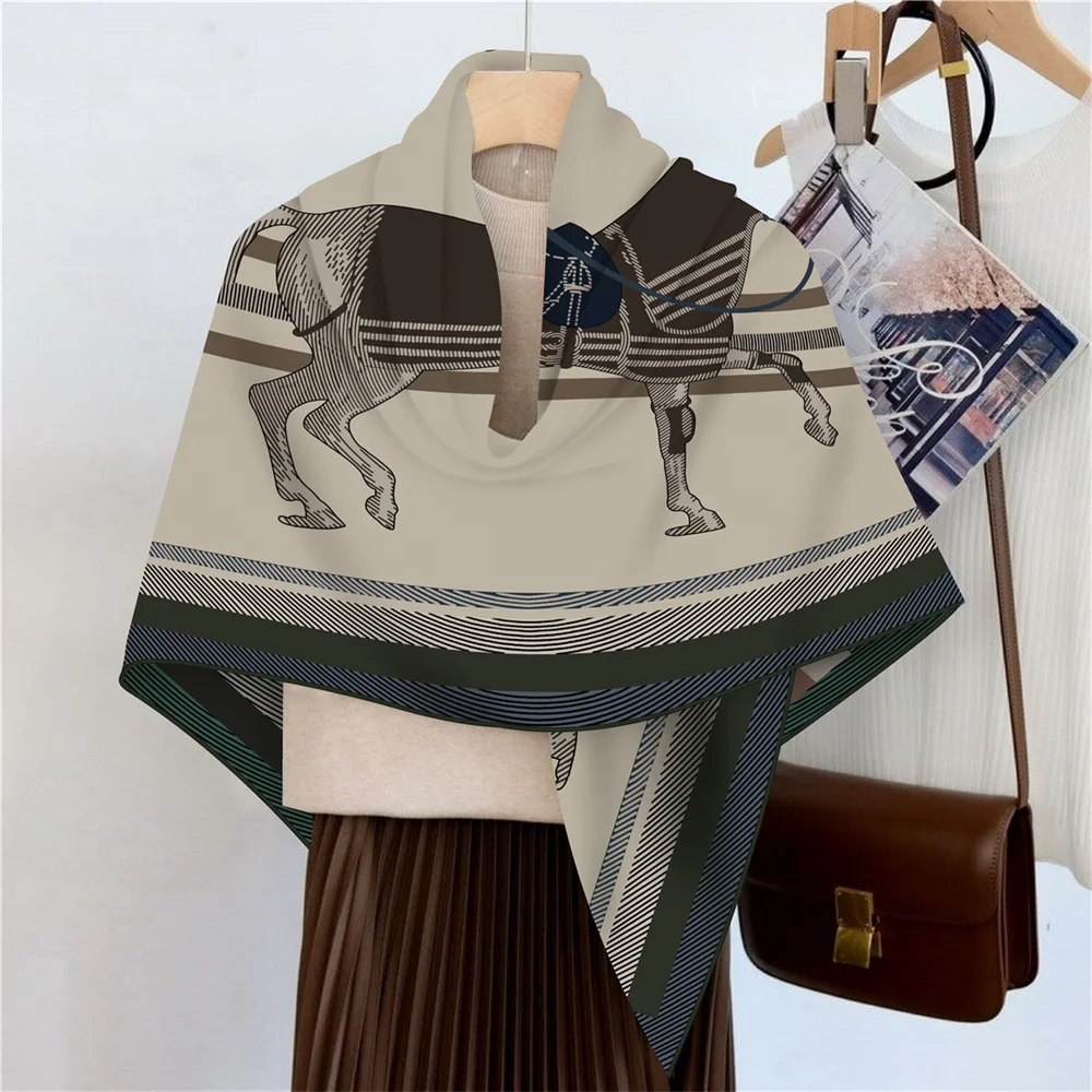 Handgerollter Schal aus 30 % Seide und 70 % Kaschmir für Damen, modisch, doppelt bedruckt, quadratische Schals, Tücher, Echarpes, Foulard Femme, Hijabs, 110 cm – Detail 14