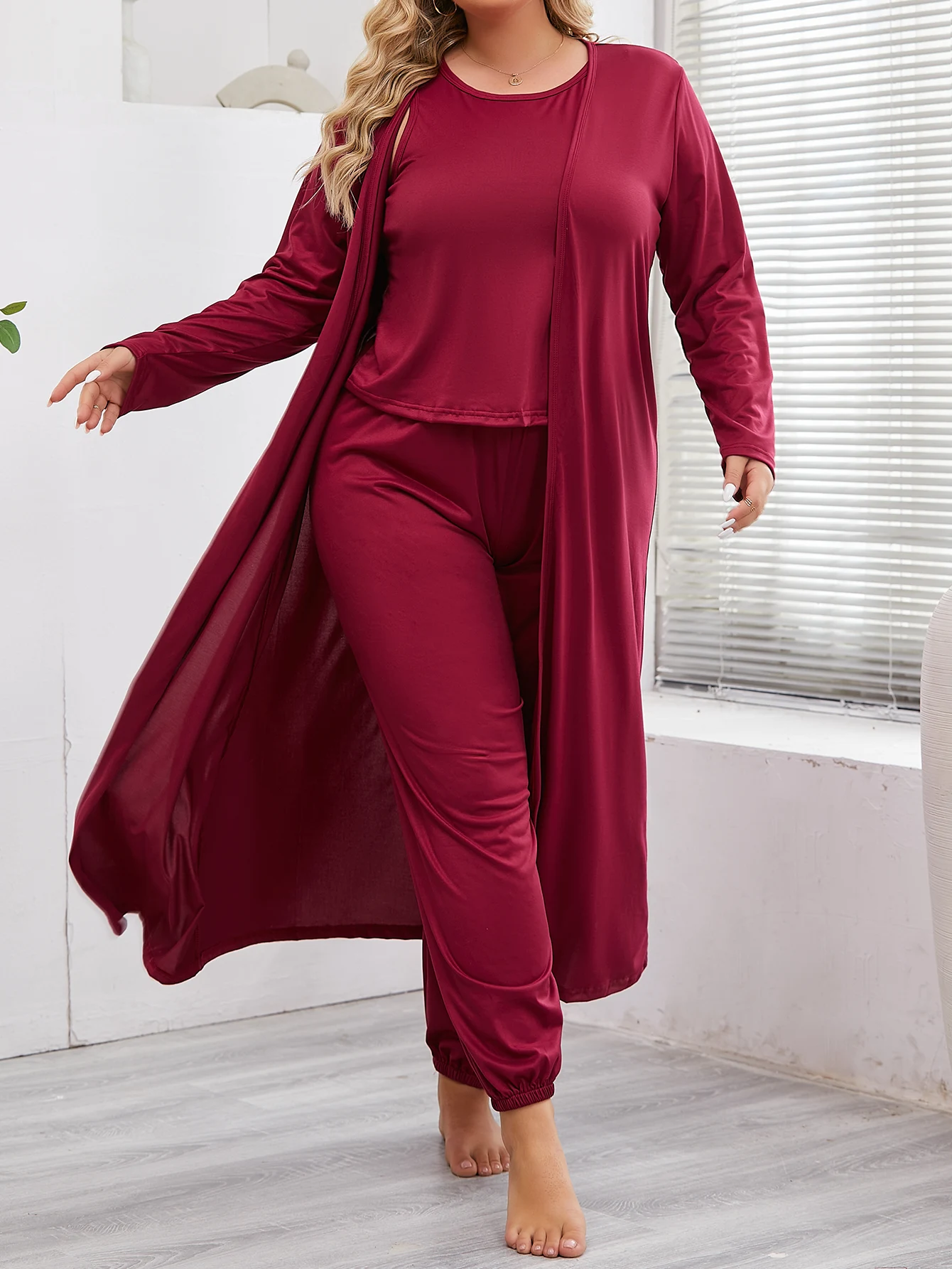 Spring and autumn style solid color vest&leggings&long sleeved pajamas oversized pajamas home clothing 3-piece set