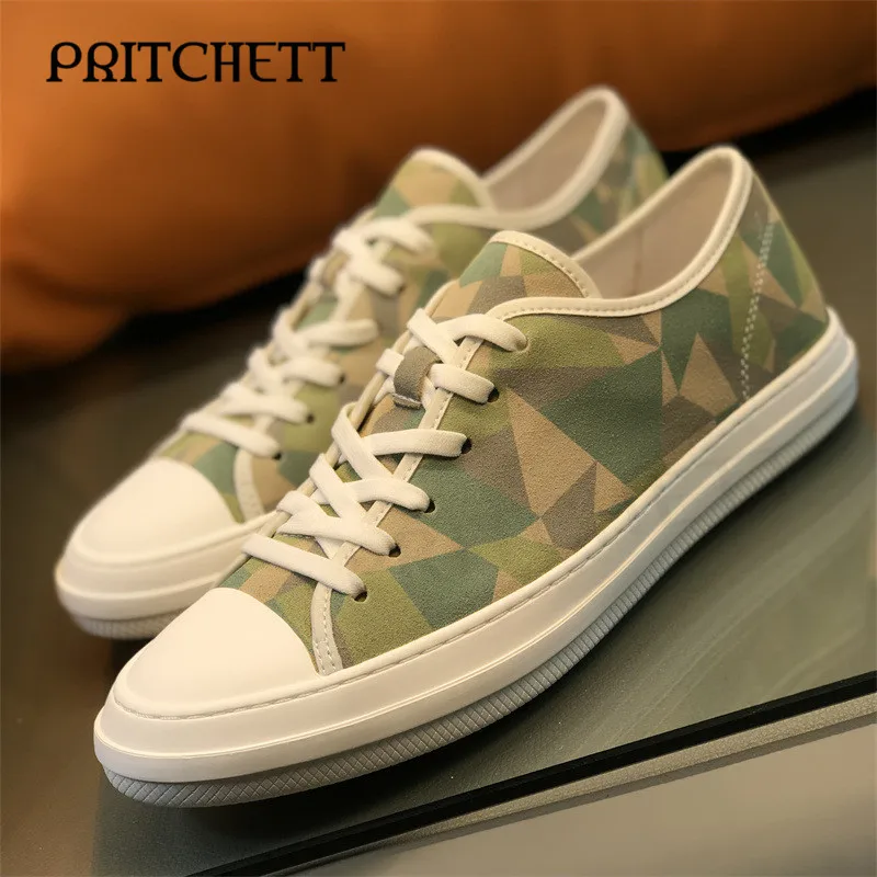 

Matte Cowhide Camouflage Shoes Round Toe Stitching Breathable Sneakers Trendy Casual Fashionable and Comfortable Men's Shoes