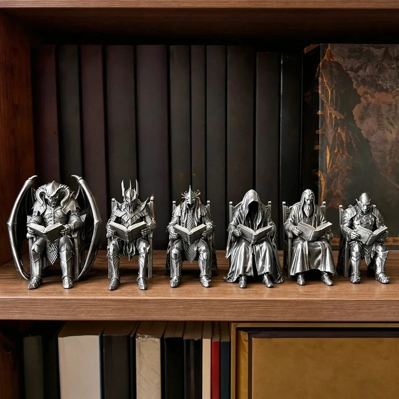 Desk Edge Perched Armored Knight Statue Vintage Warrior Figurine Collectible Tabletop Decor Ideal Gift for Medieval Collectors