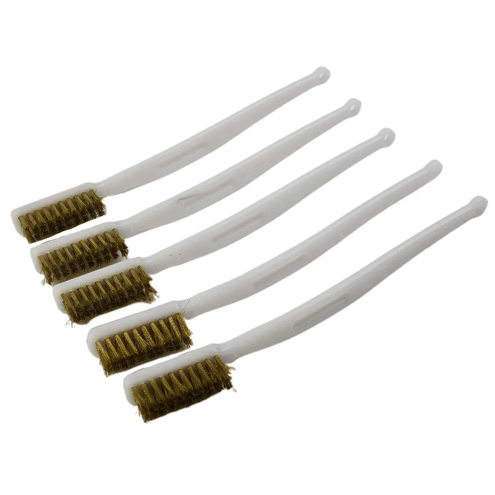 5PCS Plastic Handle Brass Wire Brush For Industrial Devices Polishing Cleaning Metal Remove Rust Brushes Brass Cleaning Brushes