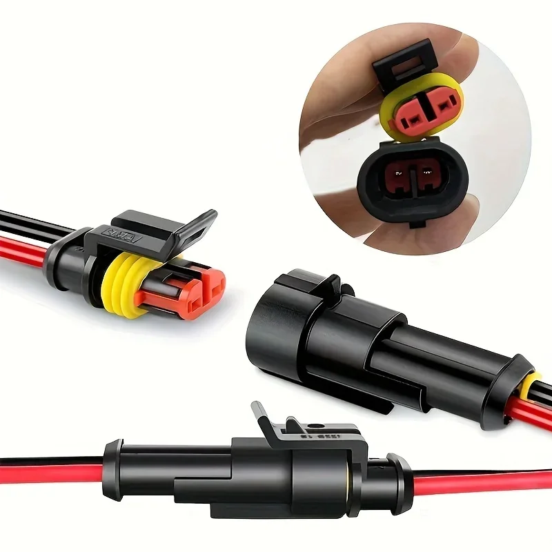 10pcs 5 Sets Waterproof Automotive Male Female Electrical Connectors Plug 2-Pin Way With Wire For Car Motorcycle Scooter Marine