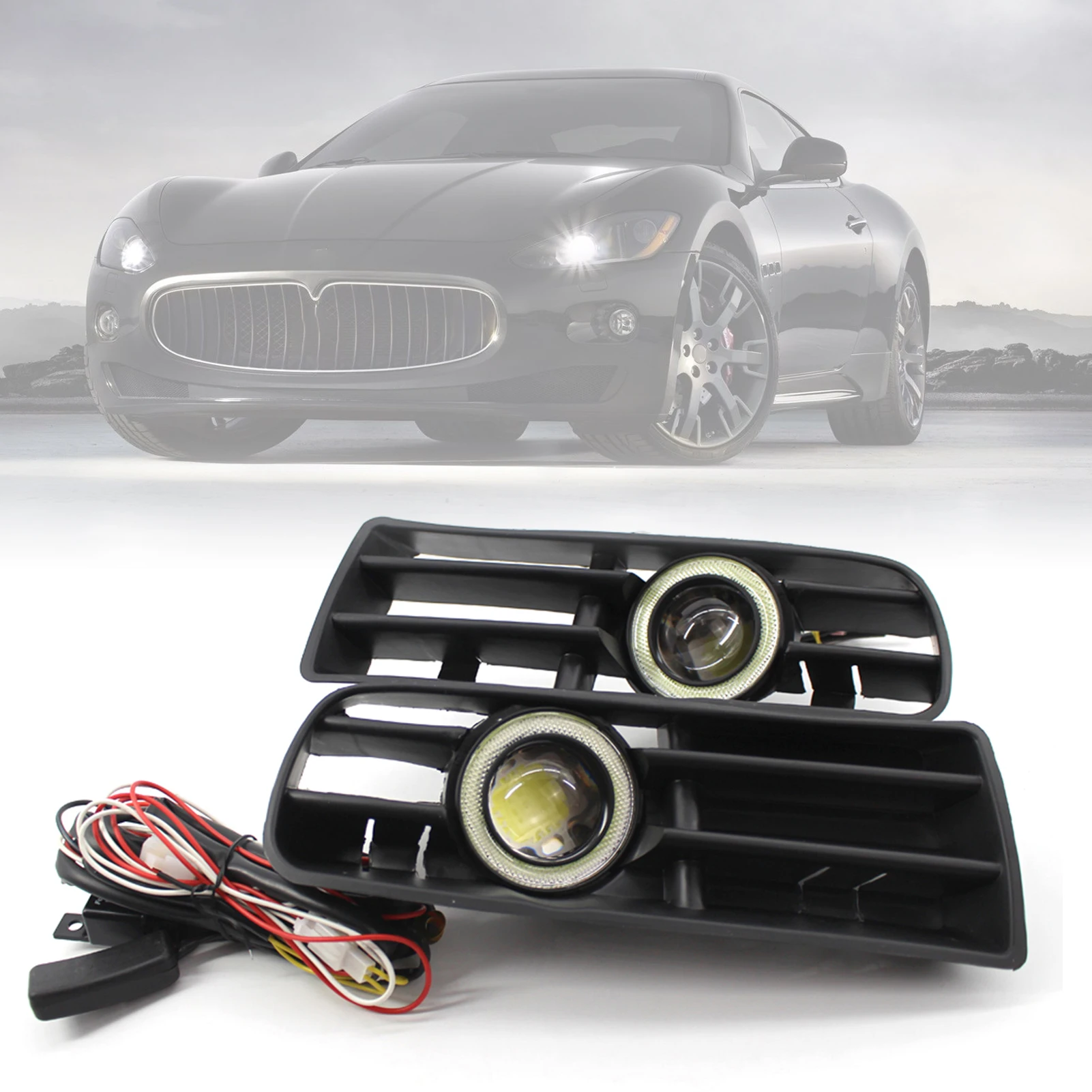 1 Pair Car Auto White Fog Light Front Bumper Grilles Replacement For VW Golf MK4 1998-2004 Angel Eyes Lamp LED Running Fog Light