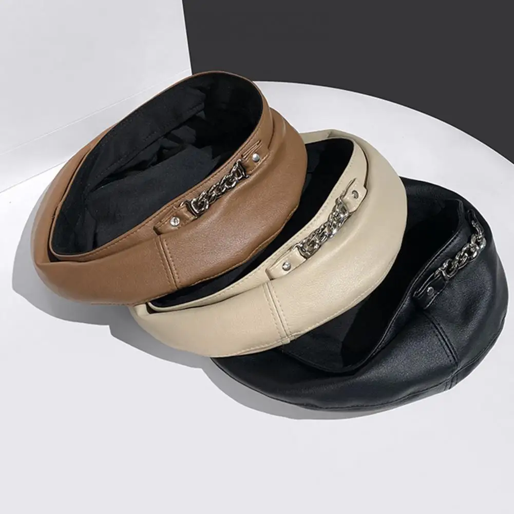 Classic Trend PU Leather Beret British Retro Octagonal Hat Women's Elegant Korean Versatile Painter Artist Hat Autumn Winter Cap