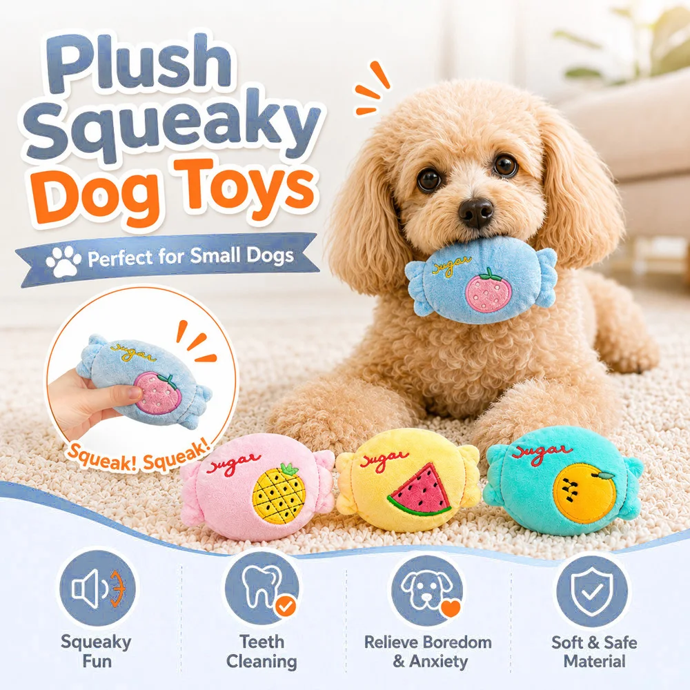 Cute Squeaky Plush Dog Toy Candy Fruit Pattern Soft Chew Toy for Small Dogs Puppies Interactive Pet Supplies Gift