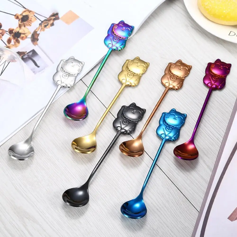 

Fruit Spoon Multicolor Tea Scoop Long Lasting Non-stick Great Lucky Cat Ice Scoop