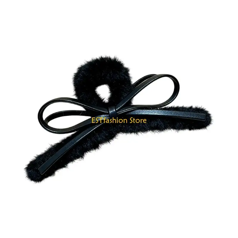 

Заколка для волос с декоративными бантиками Y5GC, мягкий плюш и кожа для прочного захвата, осень-зима