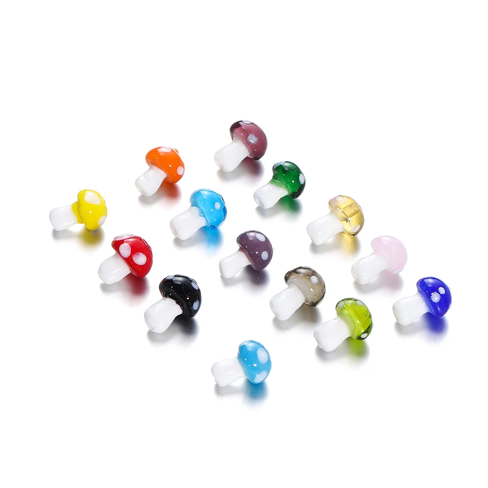 Cute Colorful Glass Transparency Mushrooms Beads Spacer Loose Beads for DIY Making Workmanship Accessories Wholesale Material