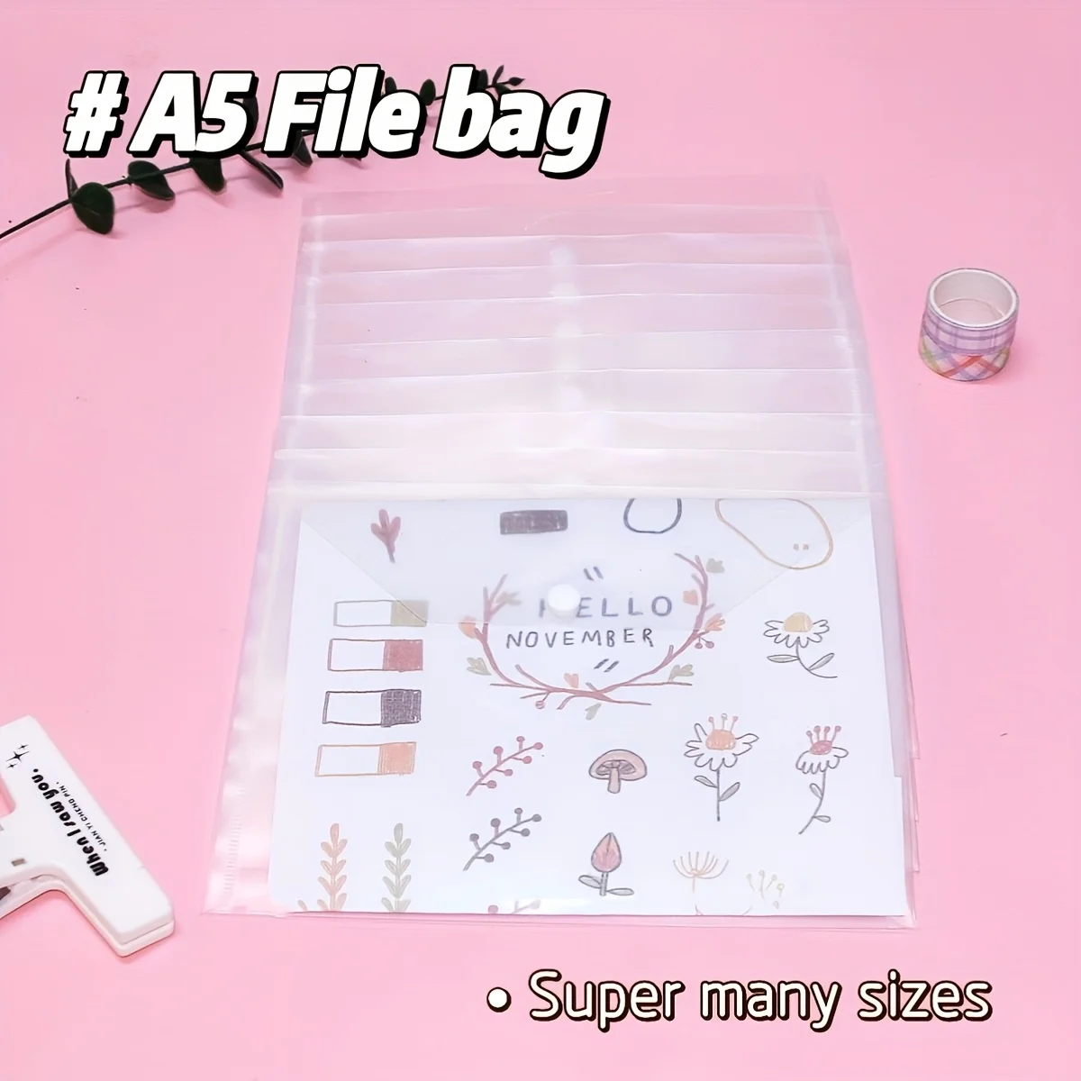 

10Pcs Transparent Plastic PP Material | A5 File Bag / with Snap Closure Office Bill Data Storage Bag Thickened | for Home,Office