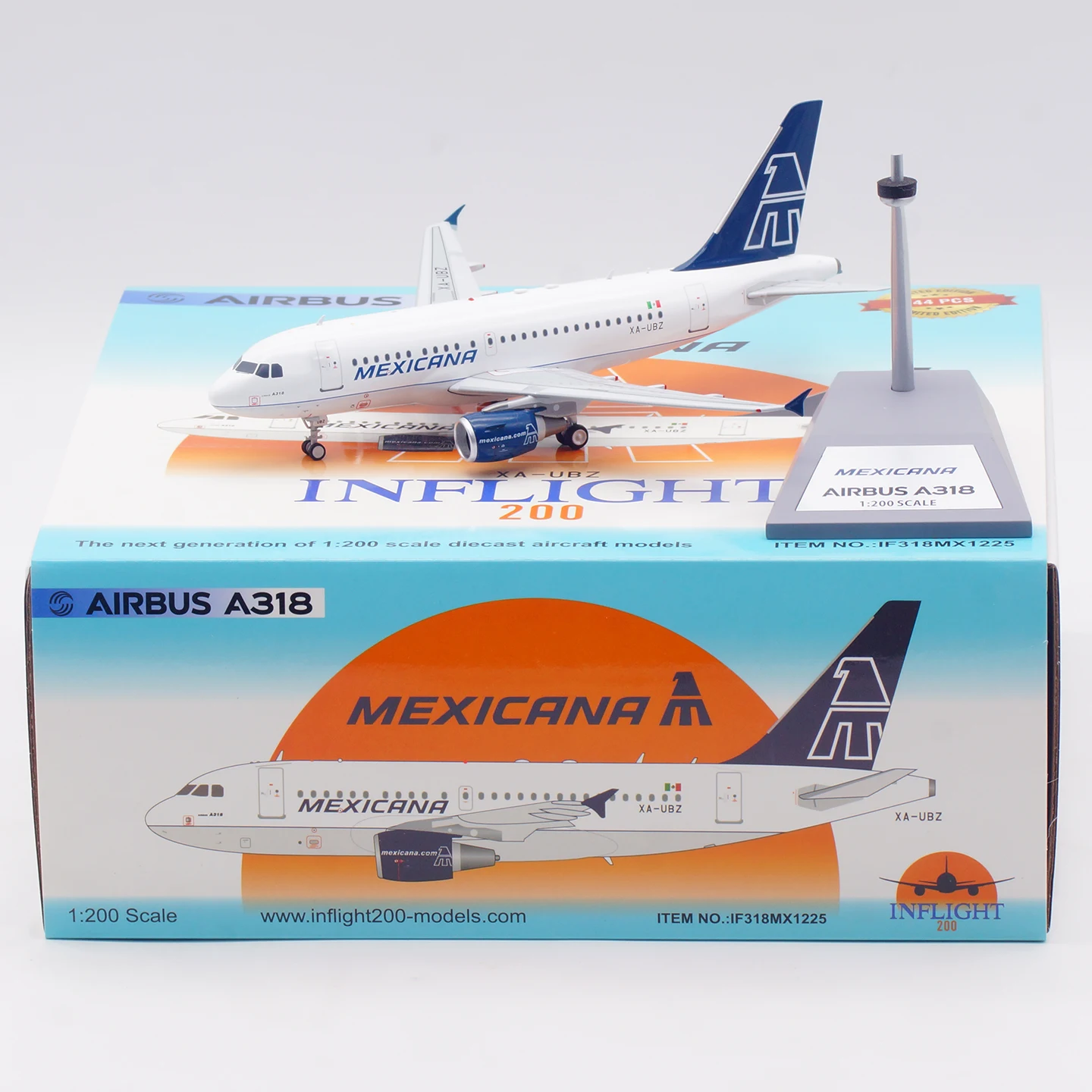 Avión Coleccionable de Aleación IF318MX1225, Regalo INFLIGHT 1:200, Modelo de Avión a Escala Airbus A318-111 de Mexicana Airlines, XA-UBZ