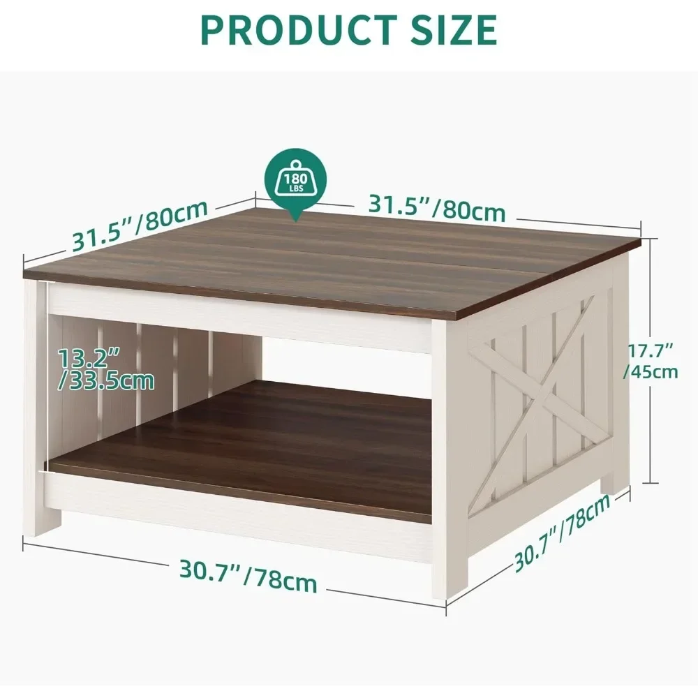 Salontafel Boerderij salontafel met opbergruimte Rustieke houten cocktailtafel, vierkante salontafel voor woonkamer Vergaderruimte