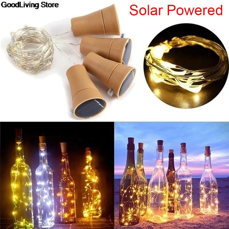 1/2M Solar Energy Cork Wine Bottle Lights LED Strings Copper Wire Colorful Fairy Lights String for Christmas Party Wedding Decor